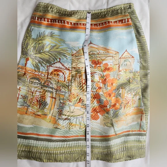 Sigrid Olsen 100% Silk Skirt Artsy Outdoor Cafe Print Sz 4 Nwot. SKIRT ONLY - Picture 7 of 13